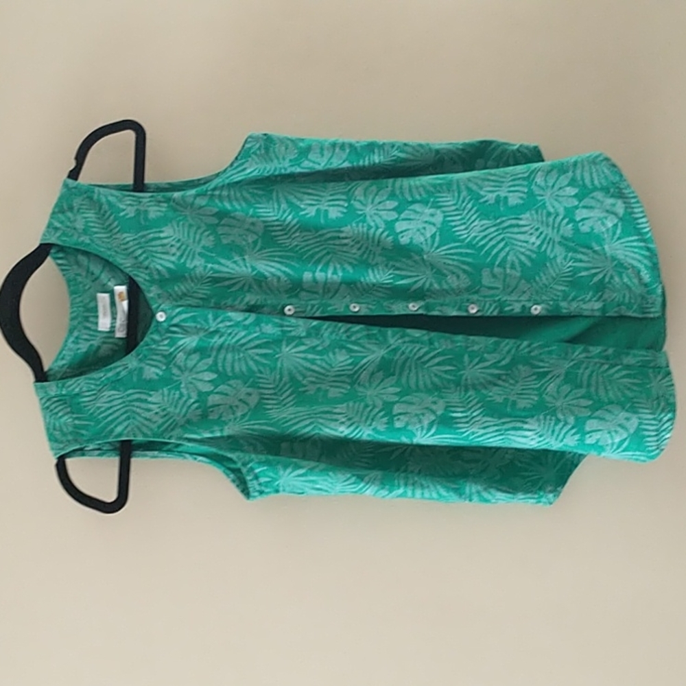C&C California 100% Linen Tropical Print Sleeveless Tank Top Round Hem sz L